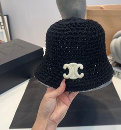 Sombrero de cubo de ganchillo de lujo para mujer, sombrero de paja de playa de verano de diseñador, gorras de sombrilla de moda, gorro plegable para mujer, sombreros de punto transpirables, sombrero de pescador