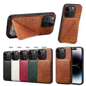 Étui de téléphone Vogue en cuir de luxe à motif crocodile pour iPhone 15 14 13 12 11 Pro Max XR XS Support magnétique invisible Fente pour carte Portefeuille en grain d'alligator avec béquille