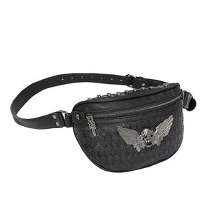 Luxe cross body taille tas messenger tas ontwerper schoudertassen hoogwaardige tafelkoppelingszak verstelbare schouderbanden punk elementen schedel metalen portemonnee hbp