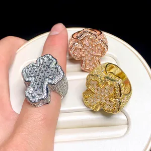 Luxe cross -vinger ring geplaveid vol cz stenen gouden rozen zilveren punkstijlen hiphop mannen ring voor feestjuwelen groothandel