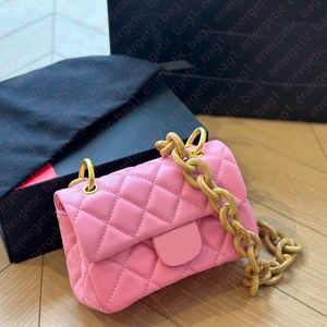 Luxe crossbodytassen Roze designer schoudertassen Vintage dames messenger bags Mini-kettingtassen Echt leer Kanaaltas van hoge kwaliteit Flap Bag met dikke kettingtas