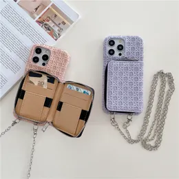 Étui de téléphone de luxe à motif tressé avec fermeture éclair, Vogue pour iPhone 15 Plus 14 13 12 11 Pro Max XR XS, collier robuste et Durable, plusieurs emplacements pour cartes, portefeuille avec chaîne arrière