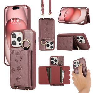 Étui de téléphone pliable de luxe à imprimé floral pour iPhone 15 Plus 14 13 12 11 Pro Max XR XS Support d'anneau robuste Plusieurs emplacements pour cartes Portefeuille en cuir Béquille Couverture arrière