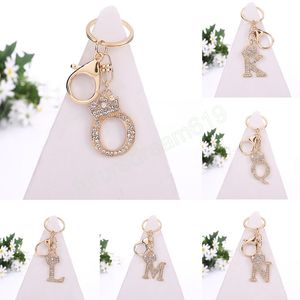 Luxe kroon 26 Engelse brief Keyring Fashion Rhinestone Initiële sleutelhanger tas hanger Charms Diy Accessoires Verjaardagsgeschenken