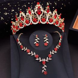 Luxe kroon bruid sieraden sets voor dames tiaras set choker ketting oorbel prom bruids bruidskostuum accessoires