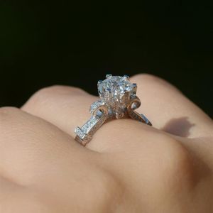 Couronne de luxe incrustée de diamants CZ, bague remplie d'or blanc 14kt, bague de fiançailles, de mariage, de promesse de doigt pour femmes, 224w