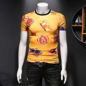 T-shirt d'été à manches courtes à col rond pour hommes de luxe Crown Print T-shirts Casual Streetwear Funny T-shirts Respirant Confortable 210527