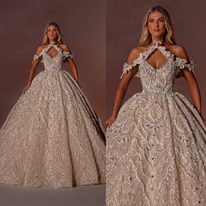 Robe De mariée De luxe en cristal, épaules dénudées, dentelle perlée, grande taille