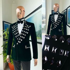 Tuxedos de luxe avec perles de cristal pour hommes, coupe cintrée, magnifique veste sur mesure à revers, 2 pièces, manteau de Costume masculin