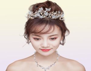 Luxe kristallen kralen parel vlinder kostuum sieraden sets bloemen strass rhinestone choker ketting oorbellen tiara bruiloft sieraden set8322477