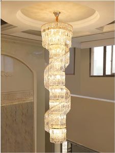 Lustre en cristal de luxe bâtiment duplex lampe de salon creuse grand lustre simple lustre de salle de villa moderne