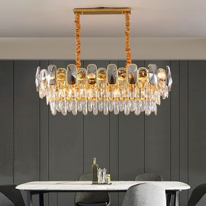 Lustre en cristal de luxe pour salle à manger cuisine moderne Cristal intérieur lampes suspendues Rectangle or LED luminaires pour la maison