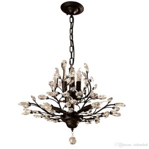 Lustre en cristal de luxe allumant le lustre semi-affleurant en métal de fleur de cristal de branche noire mate pour la salle à manger de chambre à coucher de salon d'hôtel de villa