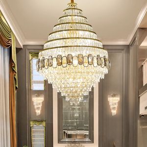 Luxe kristallen kroonluchter verlichting moderne woonkamer hangende lamp grote gouden trap led lamp barmonus huis decor kettinglamp