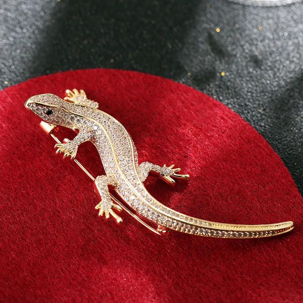 Broche de lagarto de circonio cúbico de cristal de lujo, Pin de salamandra, insignia Gecko, joyería Vintage bonita, broches de animales, alfileres, regalo de Navidad 240220