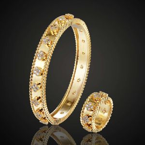 Luxe Crystal Cz Zirkoon Wit/goud/rose Goud Kleur Armband Ring Bruiloft Bruids Sieraden Set Bangle