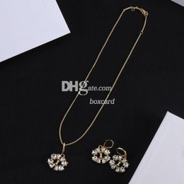 Ensembles de colliers et boucles d'oreilles en cristal de luxe, chaîne à maillons, lettres estampillées, tendance, avec boîte cadeau