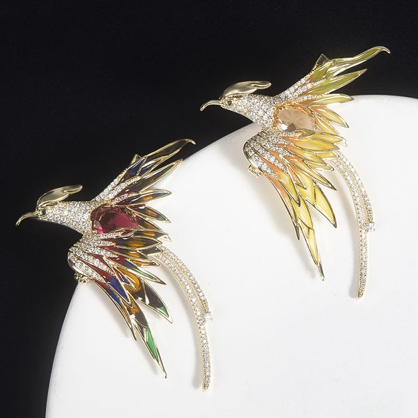 Cristal de luxe émail couleur Phoenix oiseau broches pour femmes belle oiseau broche fête bureau Corsage broche bijoux cadeau