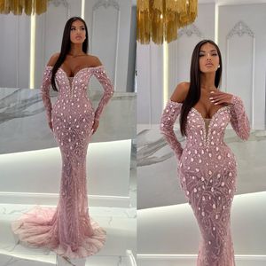 Vestidos de Noche de cristal de lujo, diseño de moda, vestido de fiesta de sirena con cuello en V Sexy, cuentas de lentejuelas brillantes, Formal elegante hecho a medida