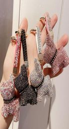 Cristal de luxe bouledogue français porte-clés lanière strass bracelet en cuir chien porte-clés femmes sac charmes hommes voiture porte-clés bijoux 212125245