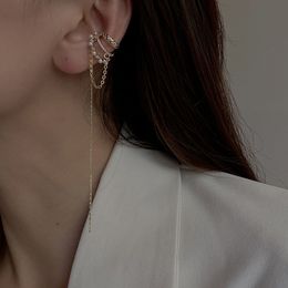 Luxe kristal Franse imitatie Pearl Lange Tassel oorbellen zonder doorboorde oormanchet voor vrouwen Girl Fashion Ear Clip sieraden
