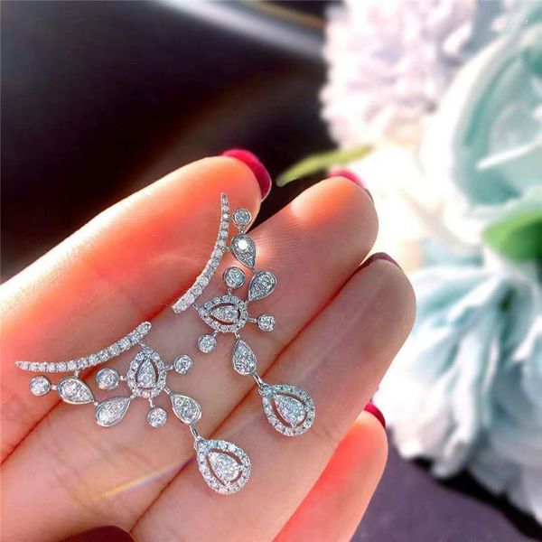 Crystal Crystal Full Stone Boucles d'oreilles Femme Drop Water Zircon For Women Wedding Bijoux Engagement Chandelier