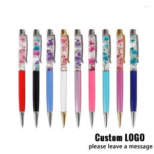 Luxe kristallen gelpen Leuke stroomfolie metalen pennen kawaii bloem creatief gratis logo schrijfstatonaat speciale brief aanpassing