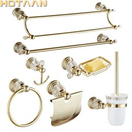 Luxe kristal goudkleurige badkameraccessoireset gepolijst messing badhardware wandmontage producten banheiro 231225