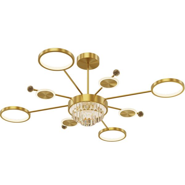 Luxe Cristal LED Lustre Éclairage Nordique Simple Maison Villa Hôtel Décoration Intérieure Lampe Suspendue Postmoderne Plein Cuivre Luminaires