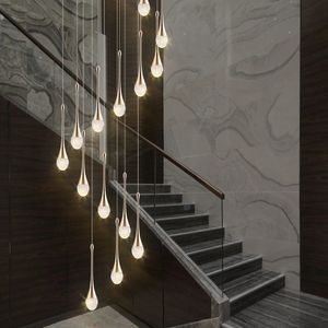 Luxe kristallen LED-kroonluchters Lange trap Hanglampen voor woonkamer Lobby Creatieve gouden binnenarmatuur hanglamp