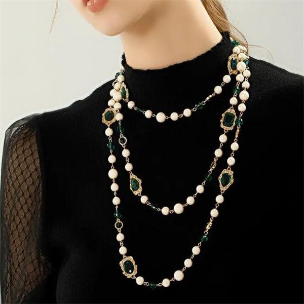 Collier de luxe avec pendentif en perles de cristal pour femmes, chaîne de pull, style Boho coréen, bijoux de styliste