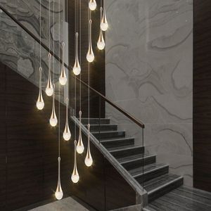 Lustre en Cristal de luxe Long escalier LED moderne éclairage suspendu pour salon hall or décor à la maison Luminaire