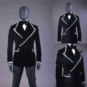 Tuxedos de mariage en cristal de luxe pour hommes, coupe cintrée, magnifique veste à revers avec perles sur mesure, manteau de Costume une pièce pour hommes