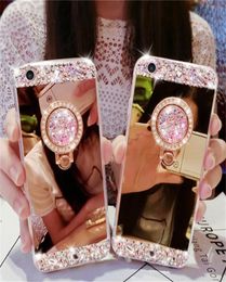 Luxury Crystal Rhinestone Bling Diamond Glitter Mirror Case para Samsung S20 S7 S8 S9 Plus S10 Noet 10 Case linda tope de soporte de anillo47733023
