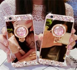 Luxe Kristal Strass Bling Diamond Glitter Spiegel Case Voor Samsung S20 S7 S8 S9 Plus S10 NOET 10 Case Leuke ring Stand Cover2172103