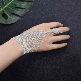Luxe Crystal Rhinestone Armbanden voor Vrouwen Bruids Vinger Hand Verstelbare Slave Ketting Armband Bruiloft Sieraden Gift