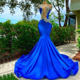 Luxe Crystal Royal Blue Prom Dresses Hollow Back Evening Dress Black Girls kralen feestgewaad de soiree