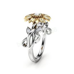 Luxe Kristal Zonnebloem Zirkoon Ringen Voor Vrouwen Elegante Charmante Partij Vinger Sieraden Trendy Bruiloft Dames Ringen Sieraden