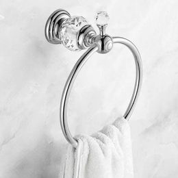 Toallero de cristal de lujo, anillo cromado, barra redonda montada en la pared, accesorios de baño clásicos 240304