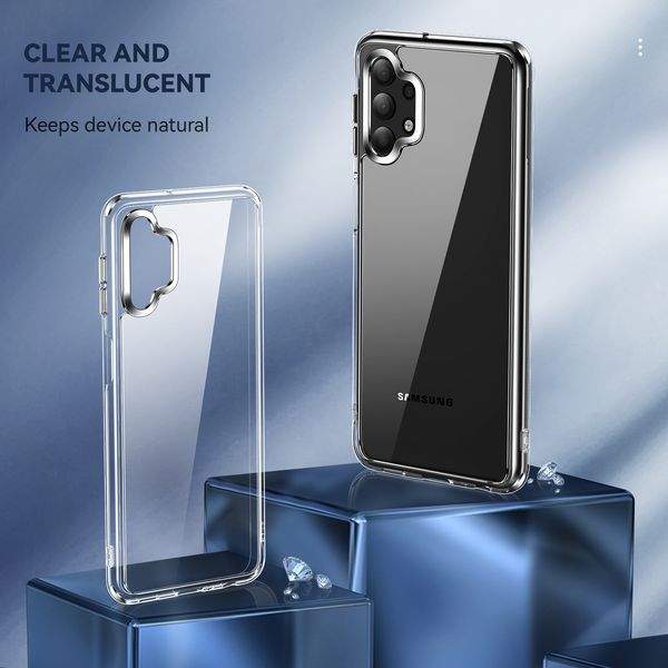 Luxe Cristal Transparent Antichoc Téléphone Cas Pour Samsung Galaxy A32 5G Doux TPU Pare-chocs Dur PC Acrylique De Protection Couverture Arrière