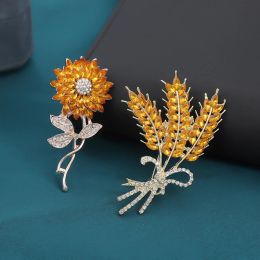 Luxe Kristal Tarwe Oor Broche Kraag Pinnen Voor Vrouwen Trendy Strass Zonnebloem Sieraden Bruiloften Kantoor Broche Pak Reversspeldjes