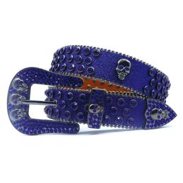 Ceinture de luxe en cristal pour femmes et hommes, unisexe, cloutée en diamant et strass, ceintures en cuir de crâne de styliste scintillant occidental