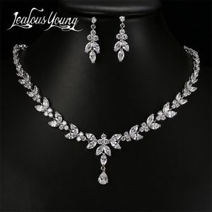 Luxury Crystal Zircon Wedding Jewelry Sets for Women White Gold Color African Jewelry Sets Water Drop Earrings Necklace Set AS56 210320