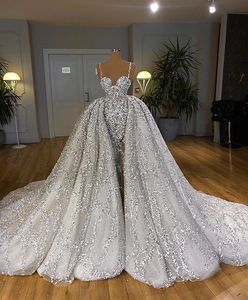 Luxe kristallen kralen afneembare trein trouwjurk 2021 vestido de noiva sexy lace-up rug spaghetti riemen bruidsjurken