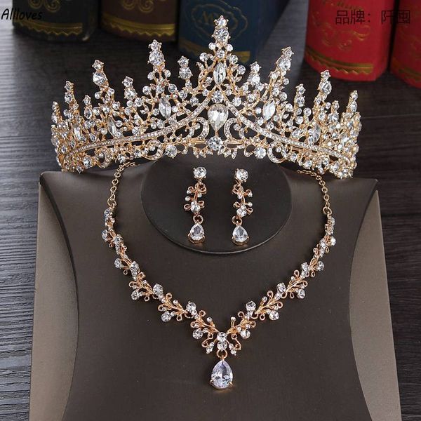 Cristaux de luxe Ensembles de bijoux de mariée pour mariage Or Argent Strass scintillants Couronne Collier Boucles d'oreilles Ensemble Femmes Accessoires Occasion formelle CL3346