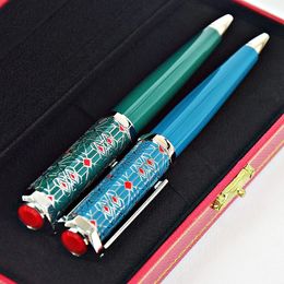 Luxe CT Classic Octagon Ballpoint Pen Groene en blauwe zilveren/gouden clip met serienummer schrijven Soepel willekeurige kleursteen