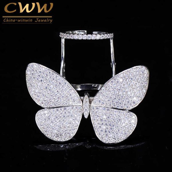 Cube de luxe Cubic Zirconia Micro Pavé Big Movable Anneaux Cz Fashion Butterfly Shape Femmes Parti Bijoux Cadeau R035 210714