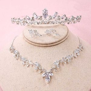 Luxe Cubic Zirconia Tiara et Collier Boucle d'oreille pour femme Ensemble de bijoux de mariage pour la mariée Zircon Couronnes CZ Bijoux Bijoux ML602 H1022