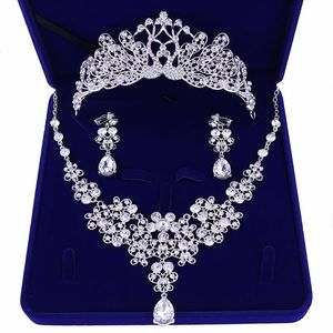 Diadème et collier et boucles d'oreilles en zircone cubique de luxe pour femmes, ensemble de bijoux de mariage pour mariée, couronnes en Zircon, bijoux, accessoires de mariée, 295Z