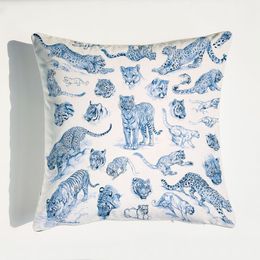 Coussin de luxe 45X45CM taie d'oreiller tigre bleu taie d'oreiller en velours avec fermeture éclair cachée housse de coussin de voiture de canapé pour la décoration de la maison de bureau 2023070627